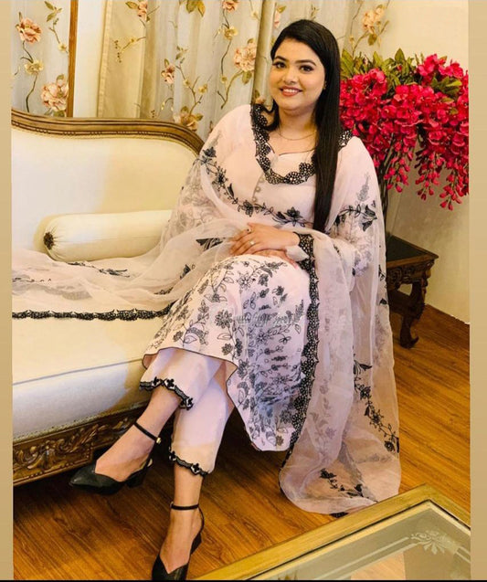Latest White Color Embroidered Designer Suit With Dupatta For Women