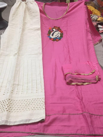 Pink Color Rayon Kurta With Readymade Boring Plazzo