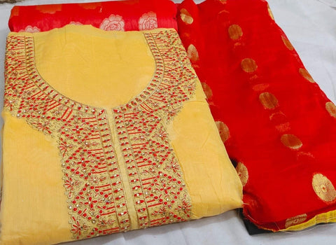 Amber Color Designer Silk Fancy Work Party Wear Salwar Suit