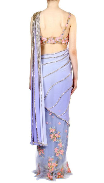 Light Purple Designer Georgette With Net Sequence Lace fancy saree