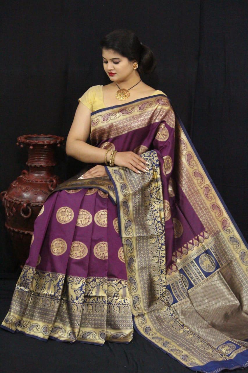 Wine Color Festive Wear Cotton Silk All Over Weaving Rich Pallu Saree Blouse