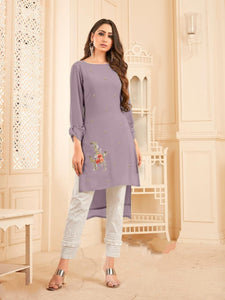 Function Wear Lavender Color Georgette With Diamond Work Full Stitched Kurti Pant For Women CHETANA103D