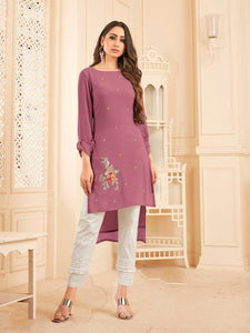 Classic Mauve Color Georgette With Diamond Work Full Stitched Kurti Pant CHETANA103H
