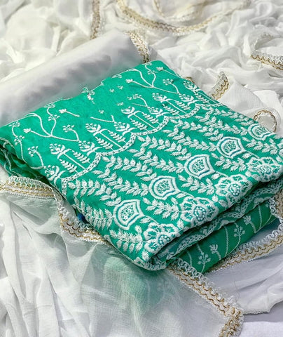 Aqua Color Designer Siyona Chicken Sequence Work Party Wear Salwar Suit