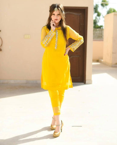 Captivation Yellow Color Full Stitched Georgette Designer Embroidered Work Salwar Suit For Function Wear