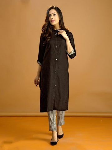 Stellar Black Cotton With Digital Print Kurti Design Online Pent VT3095119C