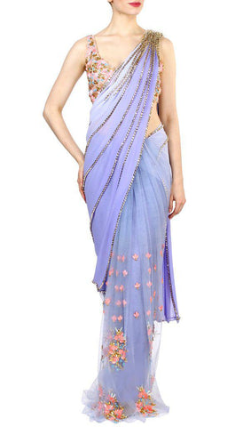 Light Purple Designer Georgette With Net Sequence Lace fancy saree