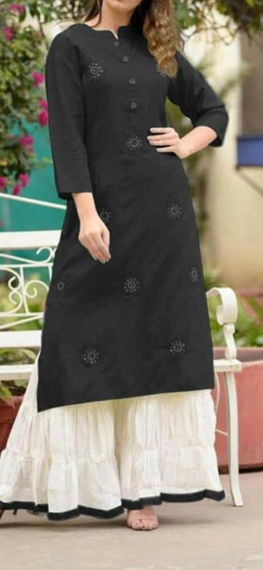 Black Rayon With Embroidered Work Ready Made Plazo Kurti VT3052123D