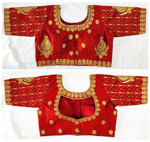 Barn Red Color Festive Wear Fantom Silk Zari Thread Full Stitched Blouse