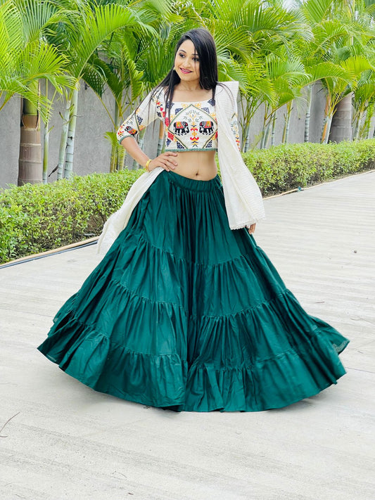 Green Gamthi Style Lehenga Choli Dupatta For Party Wear