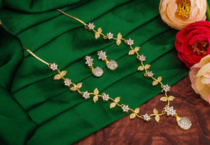 White Color Diamond Imitation Golden Necklace Set