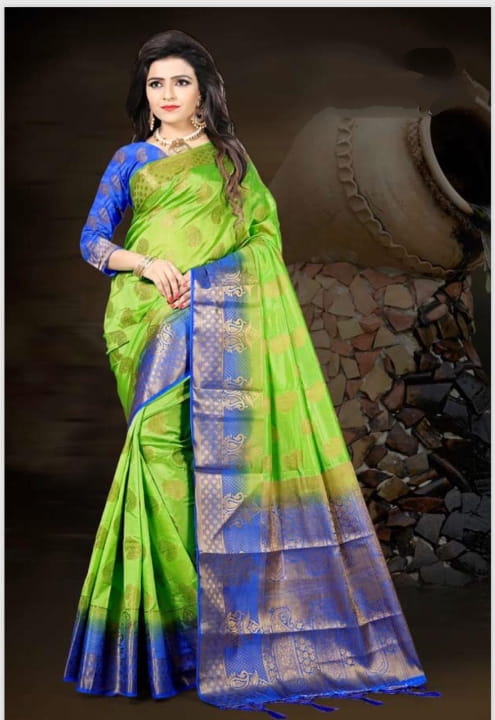Kelly Color Nylon Silk Rich Pallu Saree Blouse For Wedding Wear