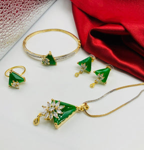 Green Color Diamond Imitation Jewellery Set For Women