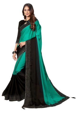 Sea Green Color Satin Silk HB Diamond Machine Stone Work Saree Blouse For Party Wear