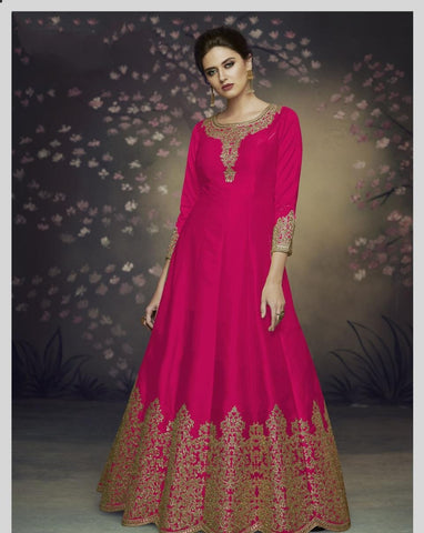 Fuchsia Color Designer Dolla Silk Embroidered Thread Work Salwar Suit