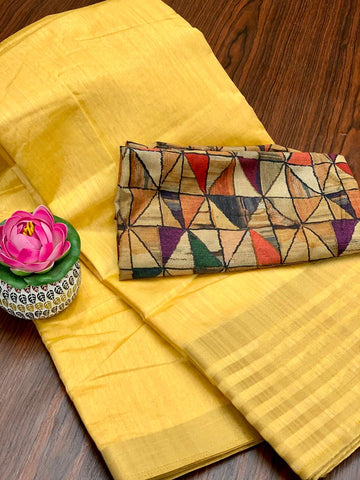 Amber Color Bonga Silk Jacquard Weaving Border Saree Blouse For Party Wear