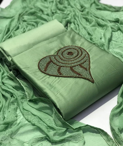 Mint Color Jam Cotton Embroidered Designer Work Salwar Suit For Party Wear