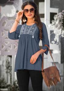 Radiant Dark Grey Color Designer Jam Cotton Embroidered Work Beautiful Full Stitched Top