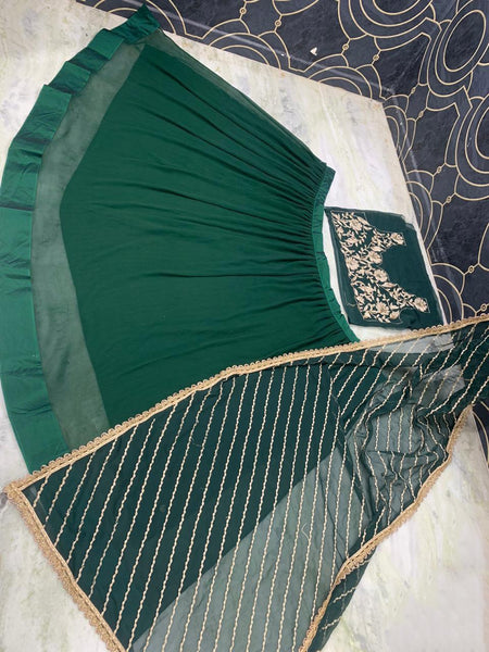 Green Color Chinin Fabric Semi Stitched Lehenga Choli For Party Wear