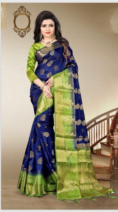 Navy Blue Color Nylon Silk Grand Pallu Designer Saree Blouse For Party Wear