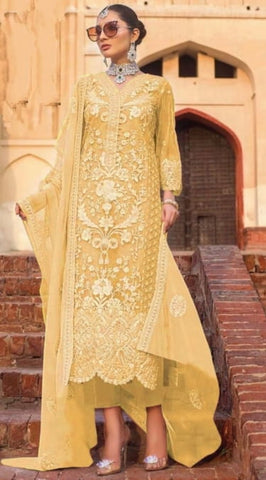 Yellow Color Designer Heavy Soft Net Embroidered Stone Work Salwar Suit For Wedding Wear