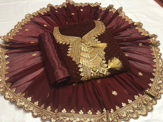 Maroon Color Georgette Diamond Embroidered Work Fancy Salwar Suit