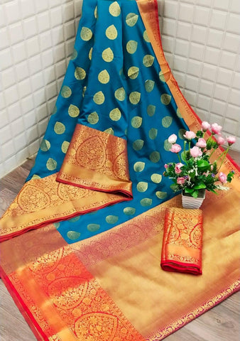 Yale Color Designer Banarasi Silk All Over Zari Butta Pallu Saree Blouse For Party Wear