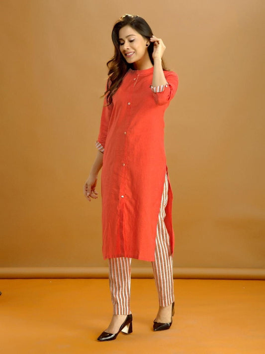 Orange Cotton With Digital Print Pent Kurti Design Online VT3095119A