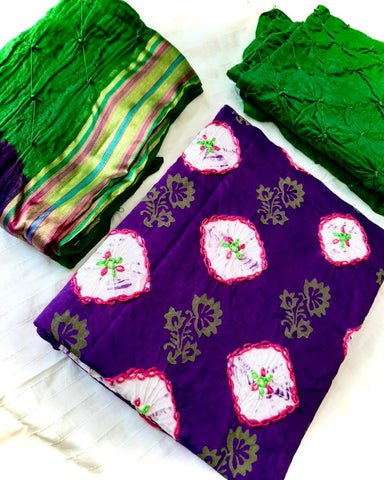 Violet Color Bandhej Glace Cotton Thread Hand Work Salwar Suit For Festive Wear
