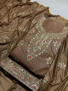 Russet Color Designer Cotton Sequence Embroidered Work Salwar Suit For Wedding Wear