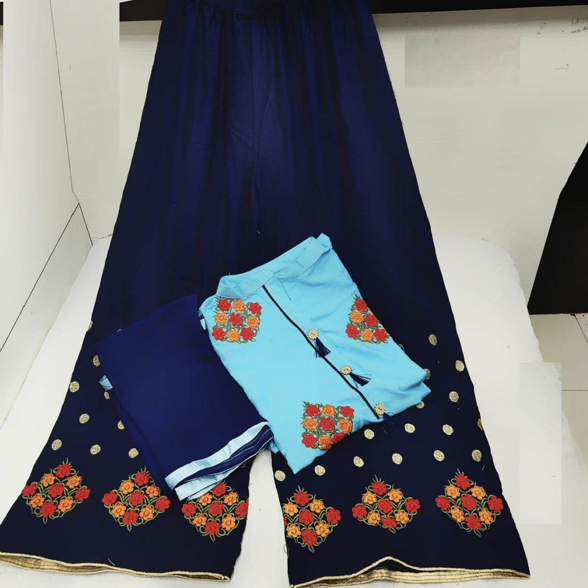Skyblue Color Rayon Emb. Kurta With Plazzo Readymade Collection
