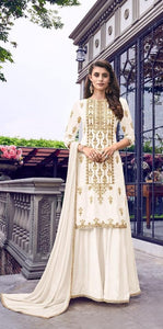Off White Color Festive Wear Heavy Faux Georgette Chappat Badla Thread Embroidered Cording Stich Work Plazo Salwar Suit