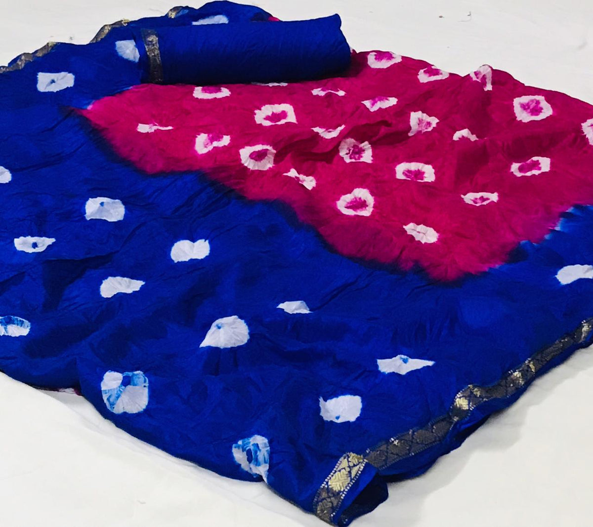 Navy Blue Color Designer Silk Bandhani Wearing Border Saree Blouse For Party Wear