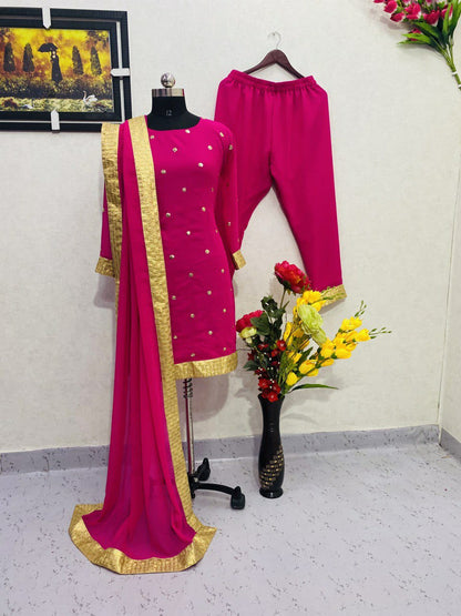 Famina Rani Color Georgette Top Pent Suit For Women