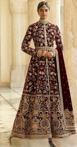 Maroon Color Designer Velvet Dori Thread Embroidered Work Salwar Suit For Party Wear