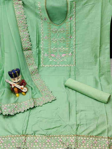 Spring Green Color Glaze Cotton Embroidered Work Festive Wear Salwar Suit