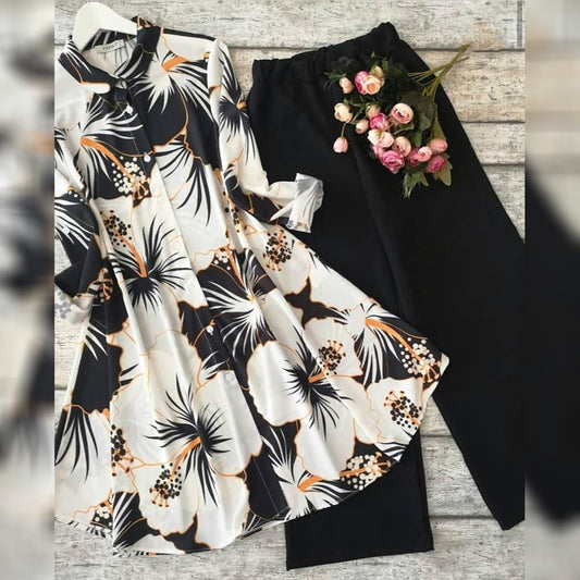 White with Black American Crap Digital Print Plazo Top For Party Wear MINIAB122N