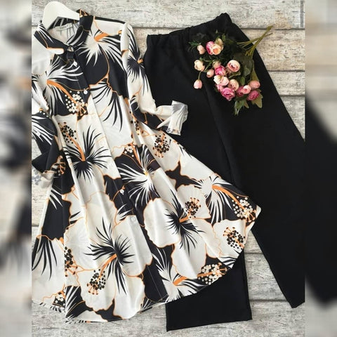 White with Black American Crap Digital Print Plazo Top For Party Wear MINIAB122N