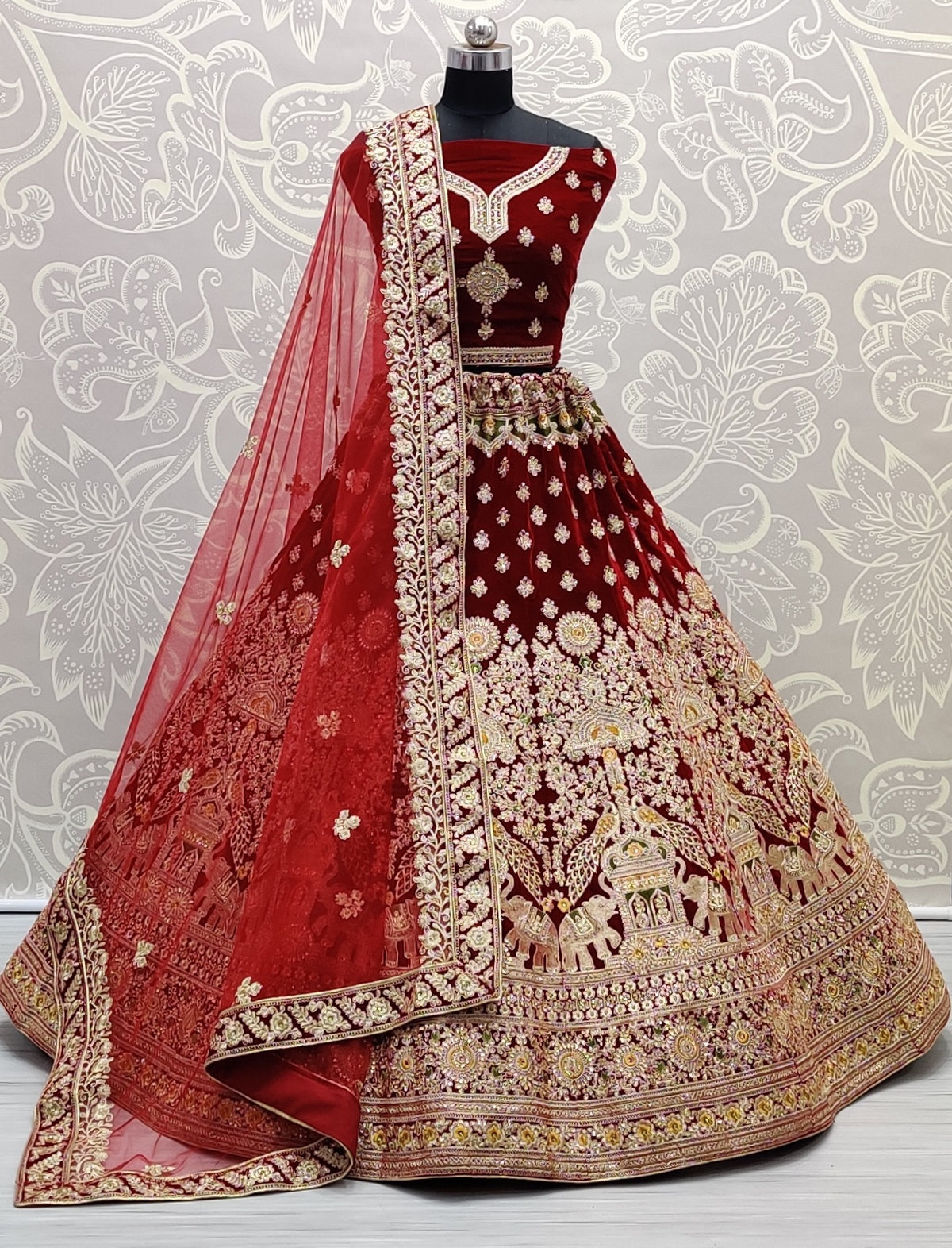 Peacock and elephant designed wedding theme embroidered Bridal Lehenga choli