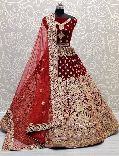 Peacock and elephant designed wedding theme embroidered Bridal Lehenga choli