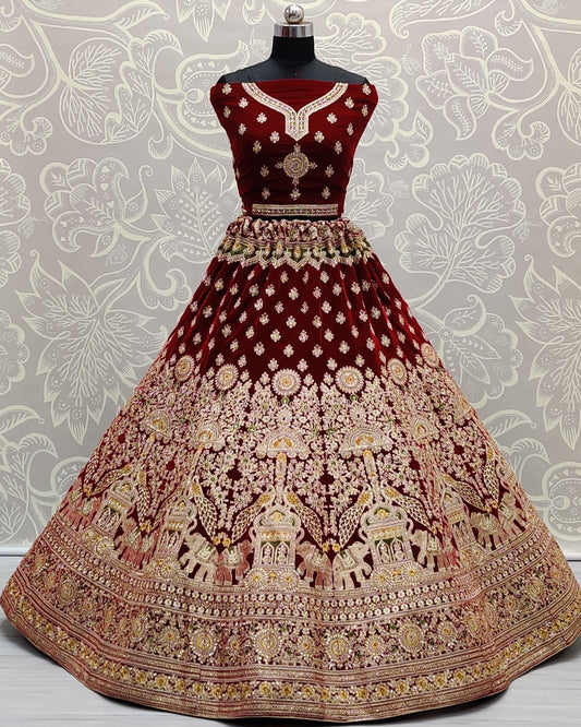 Peacock and elephant designed wedding theme embroidered Bridal Lehenga choli