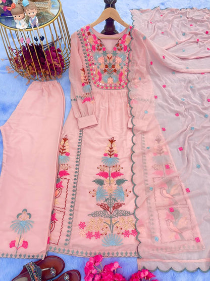 Georgette Mirror hand work top plazo dupatta set