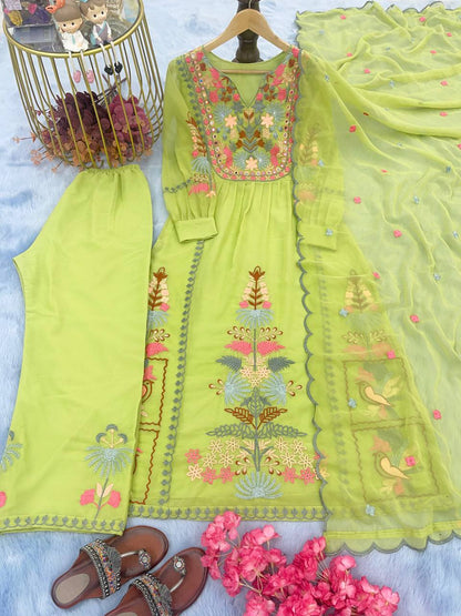 Georgette Mirror hand work top plazo dupatta set