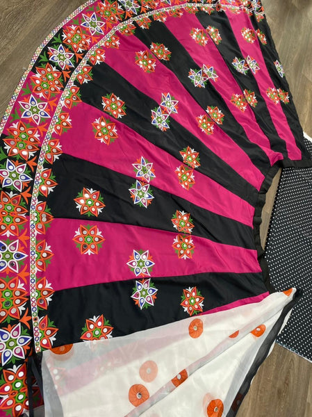 Astonishing Mirror Work Printed Crepe Lehenga Choli For Women