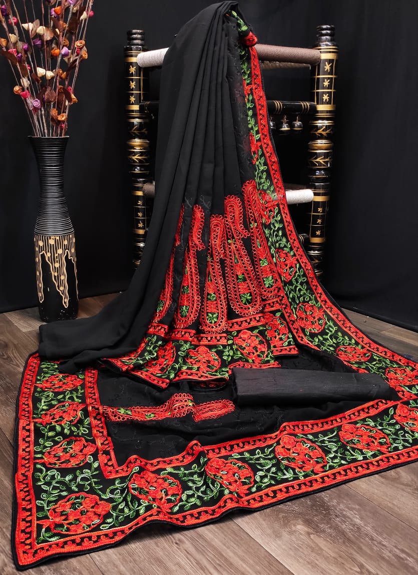 Kashmiri Embroidered Latest Designer Saree with Blouse