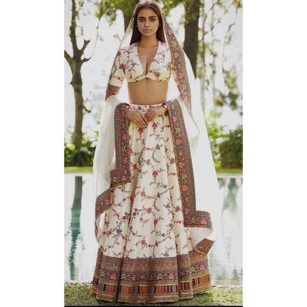 Coffee Color Designer Embroidered Taffeta silk lehenga