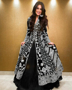 Designer Party Wear Black Georgette Gown With Koti For Women