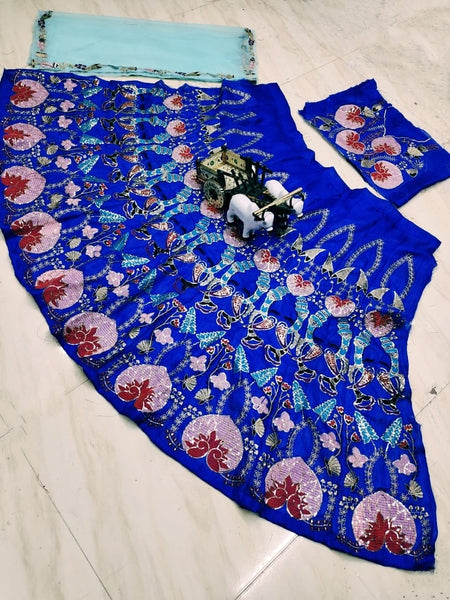 Party Wear Bangalori Satin Silk Sequence Embroidery Work Lehenga