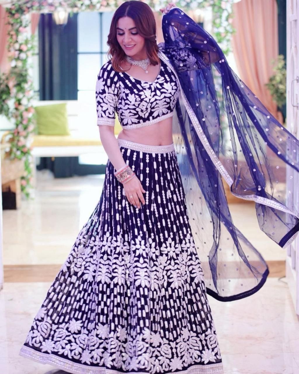 Blue Color Embroidered Georgette Lehenga Choli With dupatta