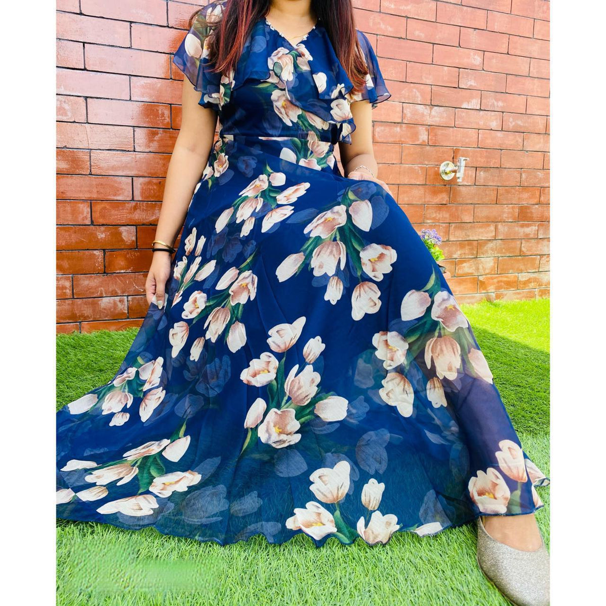 Blue Color Designer Maxi Long Dress For Party Wear
